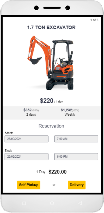 equipment rental booking widget